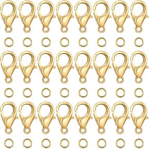 Grevosea 300PCS Lobster Claw Clasps with Open Jump Rings 12mm Metal Lobster Clasps for DIY Craft Bracelet Jewelry Making (Gold, Clasp: 12x7mm+Ring:5mm)