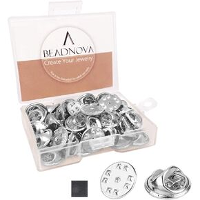 BEADNOVA 50PCS Butterfly Clutch Metal Pin Backs Pin Backings for Lapel Clips (Silver, 50 pcs)