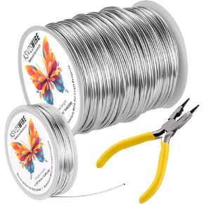 16 Gauge(1.5mm) Aluminum Wire 164 Feet(50M) KSVZS Bendable Metal Wire for Crafts,Sculpting,Armature,Jewelry Making【3-in-1】+18Gauge(1.0mm) Wire 32.8Ft(10M)+1 Pliers(Silver)…