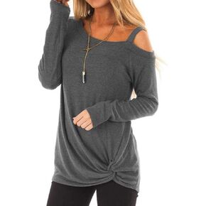 WUAI-Women Casual Shirts Cold Shoulder Tops Short Sleeve Fashion Knot Twist Front T-Shirt Blouse