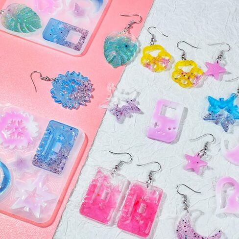 CNYEJQJC Earring Resin Molds, Silicone Crystal Drop Glue Earring Mold, 12 Love/Moon/Leaf Molds, Jewelry Epoxy Casting Moulds for DIY Earring, Pendant, Ring, Jewelry Crafts Supplies in Saudi Arabia