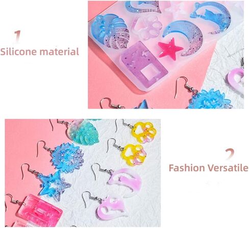 CNYEJQJC Earring Resin Molds, Silicone Crystal Drop Glue Earring Mold, 12 Love/Moon/Leaf Molds, Jewelry Epoxy Casting Moulds for DIY Earring, Pendant, Ring, Jewelry Crafts Supplies in Saudi Arabia