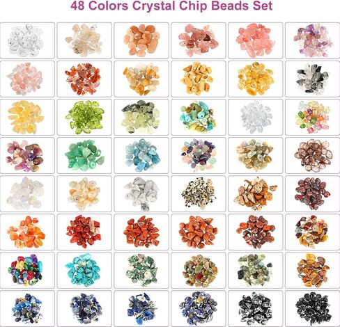 كويفي 2360 قطعة من خرز الكريستال 48 لونًا لمجموعة صنع المجوهرات، مجموعة صنع الخواتم، خرز رقائق الأحجار الكريمة حجر طبيعي غير منتظم مع لوازم صنع المجوهرات للحرف اليدوية والقلائد والأساور والأقراط in Kuwait