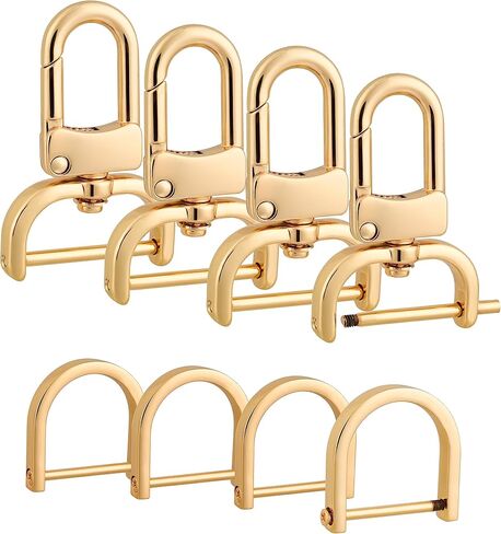 4pcs Detachable Snap Hook Swivel Clasp with 4pcs D-Rings Screw in Shackle for DIY Purse Strap Replacement (Brass,1 inch) in Kuwait