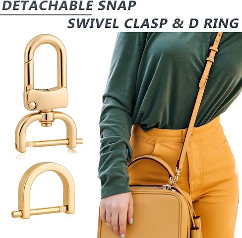 4pcs Detachable Snap Hook Swivel Clasp with 4pcs D-Rings Screw in Shackle for DIY Purse Strap Replacement (Brass,1 inch) in Kuwait