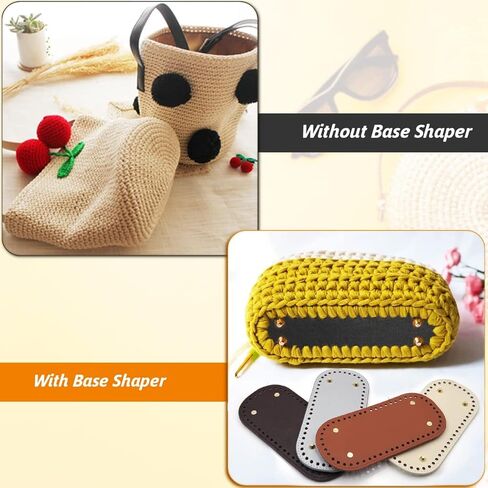 4 Pcs PU Leather Bag Bottom Shaper with Holes for DIY Bag Crochet, Atarvana Oval Bag Bottom Shaper Pads 12x4 Inch for DIY Purse Shoulder Bag Handbag Making Supplies (Brown & Khaki) in Kuwait