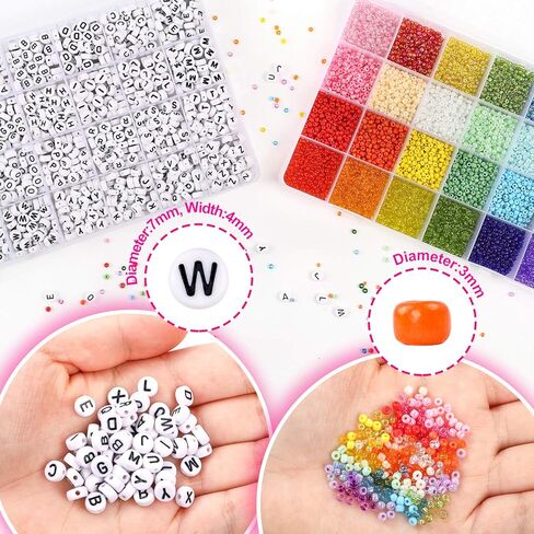 مجموعة خرز من DICOBD 10800 قطعة خرز زجاجي 3 مم و1200 قطعة من خرز الحرف لأساور الصداقة وقلائد وسلاسل مفاتيح مع طبقتين من الحبل in Kuwait