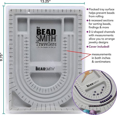 The Beadsmith Bead Board with Cover, Grey Flocked, 3 U-Shaped Channels, 6 Recessed Compartments, 9.75 x 13.25 inches, Design Boards for Creating Bracelets, Necklaces and Other Jewelry in Saudi Arabia