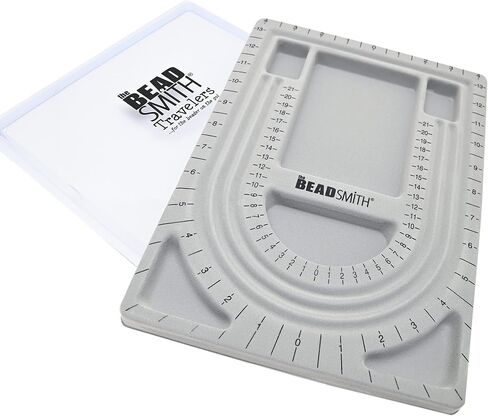 The Beadsmith Bead Board with Cover, Grey Flocked, 3 U-Shaped Channels, 6 Recessed Compartments, 9.75 x 13.25 inches, Design Boards for Creating Bracelets, Necklaces and Other Jewelry in Saudi Arabia