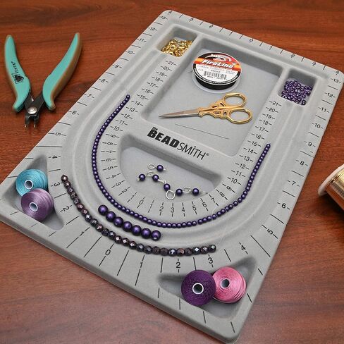 The Beadsmith Bead Board with Cover, Grey Flocked, 3 U-Shaped Channels, 6 Recessed Compartments, 9.75 x 13.25 inches, Design Boards for Creating Bracelets, Necklaces and Other Jewelry in Saudi Arabia