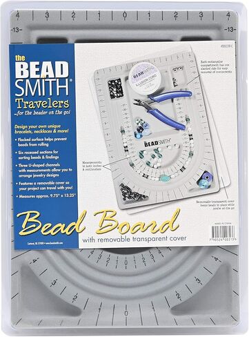 The Beadsmith Bead Board with Cover, Grey Flocked, 3 U-Shaped Channels, 6 Recessed Compartments, 9.75 x 13.25 inches, Design Boards for Creating Bracelets, Necklaces and Other Jewelry in Saudi Arabia