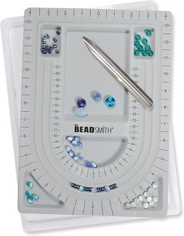 The Beadsmith Bead Board with Cover, Grey Flocked, 3 U-Shaped Channels, 6 Recessed Compartments, 9.75 x 13.25 inches, Design Boards for Creating Bracelets, Necklaces and Other Jewelry in Saudi Arabia