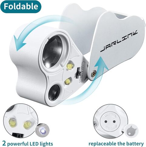 JARLINK 2 Pack Jewellers Loupe، 30X 60X 90X مضيئة المجوهرات العين العدسة المكبرة وحلقة زجاجية مكبرة مع ضوء أسود للأشعة فوق البنفسجية وضوء LED مشرق للأحجار الكريمة والمجوهرات والماس والعملات المعدنية والطوابع (أسود) in Kuwait