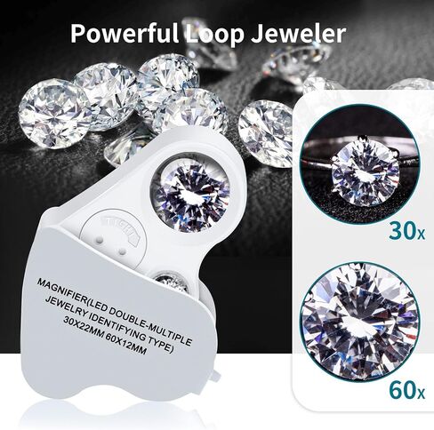 JARLINK 2 Pack Jewellers Loupe، 30X 60X 90X مضيئة المجوهرات العين العدسة المكبرة وحلقة زجاجية مكبرة مع ضوء أسود للأشعة فوق البنفسجية وضوء LED مشرق للأحجار الكريمة والمجوهرات والماس والعملات المعدنية والطوابع (أسود) in Kuwait