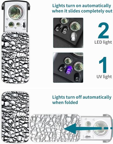 JARLINK 2 Pack Jewellers Loupe، 30X 60X 90X مضيئة المجوهرات العين العدسة المكبرة وحلقة زجاجية مكبرة مع ضوء أسود للأشعة فوق البنفسجية وضوء LED مشرق للأحجار الكريمة والمجوهرات والماس والعملات المعدنية والطوابع (أسود) in Kuwait