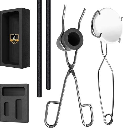 8 pcs Torch Melting Casting Kit, Including Whip Tongs, 2 Graphite Crucible Stir Stick, Graphite Casting Mould 3-in-1 Graphite Casting Ingot Mould, Quartz Crucible, Cylindrical Graphite in Kuwait