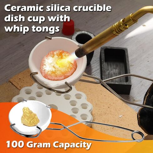 8 pcs Torch Melting Casting Kit, Including Whip Tongs, 2 Graphite Crucible Stir Stick, Graphite Casting Mould 3-in-1 Graphite Casting Ingot Mould, Quartz Crucible, Cylindrical Graphite in Kuwait