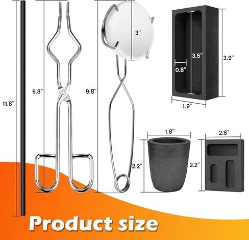 8 pcs Torch Melting Casting Kit, Including Whip Tongs, 2 Graphite Crucible Stir Stick, Graphite Casting Mould 3-in-1 Graphite Casting Ingot Mould, Quartz Crucible, Cylindrical Graphite in Kuwait