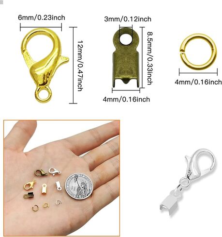 500pcs Fold Over Cord Ends Kit for Jewelry Making,100pcs Lobster Claw Clasps 200pcs Open Jump Rings 200pcs Cord Clamp Ends Crimp for Leather Ribbon DIY Bracelets Necklaces(Gold,Silver) in Saudi Arabia