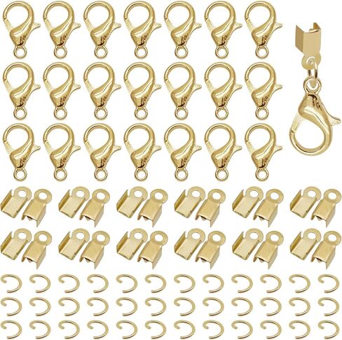 500pcs Fold Over Cord Ends Kit for Jewelry Making,100pcs Lobster Claw Clasps 200pcs Open Jump Rings 200pcs Cord Clamp Ends Crimp for Leather Ribbon DIY Bracelets Necklaces(Gold,Silver) in Saudi Arabia