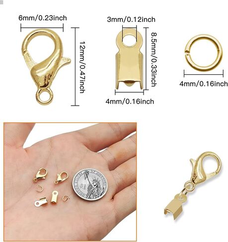 500pcs Fold Over Cord Ends Kit for Jewelry Making,100pcs Lobster Claw Clasps 200pcs Open Jump Rings 200pcs Cord Clamp Ends Crimp for Leather Ribbon DIY Bracelets Necklaces(Gold,Silver) in Saudi Arabia