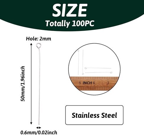 Pandahall 100 قطعة 22 مقياس من الفولاذ المقاوم للصدأ دبابيس عيون مفتوحة 2 بوصة (50 مم) لصنع المجوهرات بنفسك in Kuwait