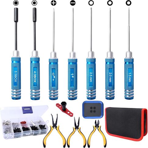 RC Car Tool Kit, Screwdriver Set (Flat,Phillips, Hex) Screw Kits Tray Pliers Wrench RC Hobby Tool Kit for Multirotors Done Airplane Boat Hardware Compatible with Traxxas Arrma Axial Redcat RC Models in Saudi Arabia