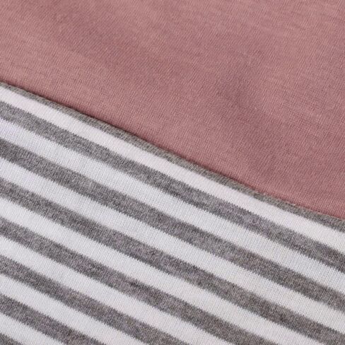 تي شيرت نسائي JFLYOU، بلوزة تونيك كاجوال مخططة بأكمام قصيرة ثلاثية الألوان (وردي، مقاس M) in Kuwait