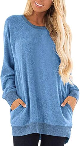 JFLYOU Blouse for Women, Color Block Long Sleeve O-Neck Pockets T-Shirts Sweatshirts Blouses Tops(Black,S) in Saudi Arabia