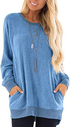 JFLYOU Blouse for Women, Color Block Long Sleeve O-Neck Pockets T-Shirts Sweatshirts Blouses Tops(Black,S) in Saudi Arabia