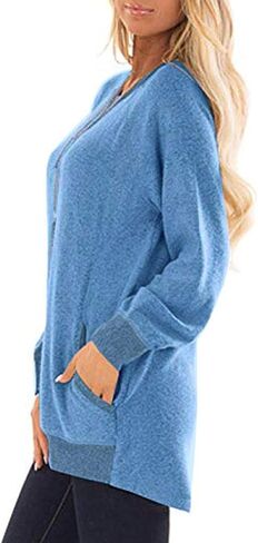 JFLYOU Blouse for Women, Color Block Long Sleeve O-Neck Pockets T-Shirts Sweatshirts Blouses Tops(Black,S) in Saudi Arabia