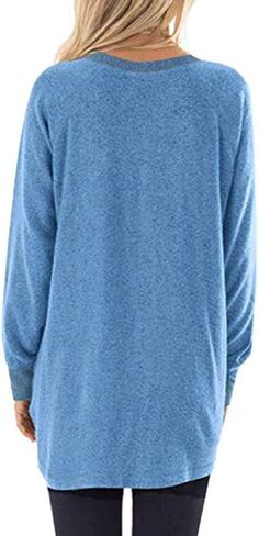 JFLYOU Blouse for Women, Color Block Long Sleeve O-Neck Pockets T-Shirts Sweatshirts Blouses Tops(Black,S) in Saudi Arabia