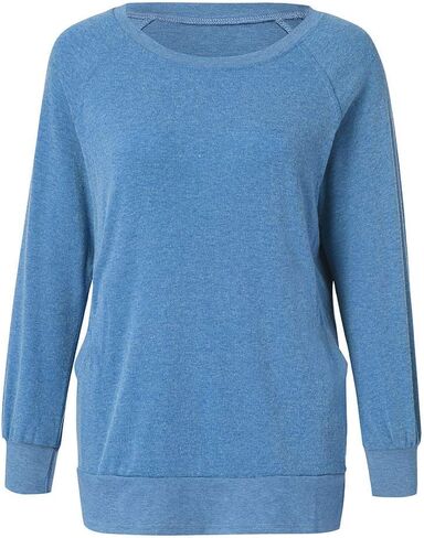 JFLYOU Blouse for Women, Color Block Long Sleeve O-Neck Pockets T-Shirts Sweatshirts Blouses Tops(Black,S) in Saudi Arabia
