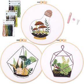 3 Embroidery Starter Kit Adult Embroidery kit, Kitten Pattern, includes Embroidery Fabric with Pattern, Embroidery Thread, Hoop, Needle and Instructions…