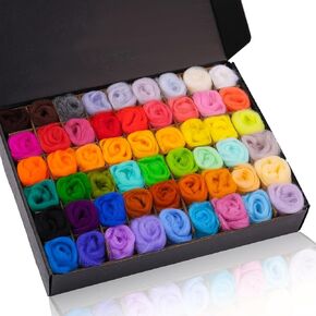 WONVOC Needle Felting Wool 80 g, Wool Roving, 8 Colors Felting Wool, Felting Wool Bulk, Wool Roving for Needle Felting, for DIY Craft Materials and Felting Wool Craftsmen, White, Black, Brown