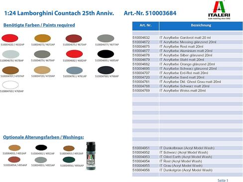 Italeri 3684 1: 24 Lamborghini Countries Motif 25th Anniversary Vehicles in Saudi Arabia