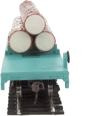 Walthers Trainline Log Dump Car with 3 Logs-Ready to Run-Union Pacific 14972 (MOW Scheme; Green, Yellow Conspicuity Marks) 931-1773 HO Scale Model Railroad - Freight Model in Kuwait