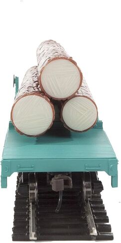 Walthers Trainline Log Dump Car with 3 Logs-Ready to Run-Union Pacific 14972 (MOW Scheme; Green, Yellow Conspicuity Marks) 931-1773 HO Scale Model Railroad - Freight Model in Kuwait