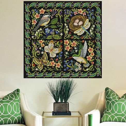 ريدكسينغ مجموعة تطريز متقاطعة مختومة للمبتدئين والكبار، مجموعة كاملة من انماط التطريز، مجموعات الابر المطبوعة مجموعات الابرة 11CT-الزهور الطيور 17.7 × 17.7 انش in Kuwait