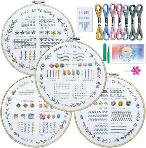 ETSPIL Embroidery Kit for Adults, 2 Hoops, 4K Slow-Mo, Pre-Printed Patterns in Saudi Arabia