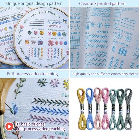 ETSPIL Embroidery Kit for Adults, 2 Hoops, 4K Slow-Mo, Pre-Printed Patterns in Saudi Arabia