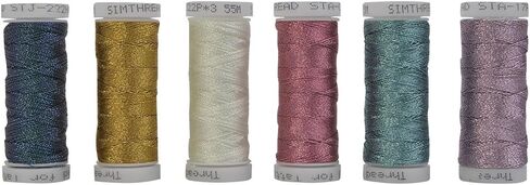 Simthread 6 Colors 3-Ply Metallic Shuttle Tatting Yarn 50 Meters Each for Shuttle Tatting Jewellery lacemaking in Kuwait