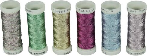 Simthread 6 Colors 3-Ply Metallic Shuttle Tatting Yarn 50 Meters Each for Shuttle Tatting Jewellery lacemaking in Kuwait