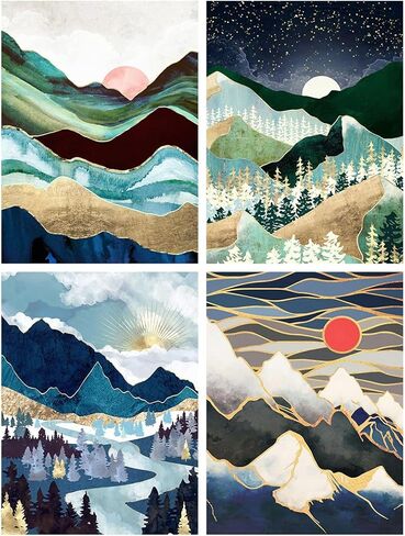 LWZAYS 4 Pack Cross Stitch Kits-Stamped Cross Stitch Kits for Adults Landscape Counted DIY Embroidery Needlepoint Kits Home Decor 12x16inch in Kuwait