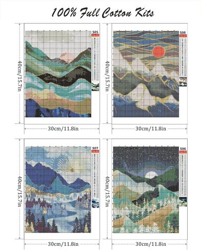 LWZAYS 4 Pack Cross Stitch Kits-Stamped Cross Stitch Kits for Adults Landscape Counted DIY Embroidery Needlepoint Kits Home Decor 12x16inch in Kuwait