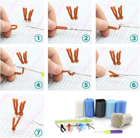 DoYBSelf 16.9''X16.9'' Cactus Latch Hook Rug Kits DIY Pillow Mat Rug Making for Kids Adults Beginners in Kuwait