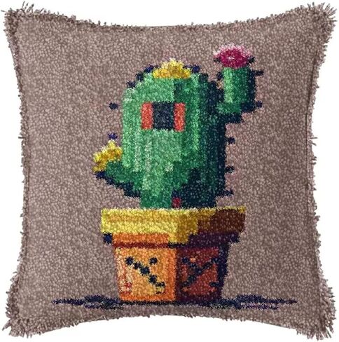 DoYBSelf 16.9''X16.9'' Cactus Latch Hook Rug Kits DIY Pillow Mat Rug Making for Kids Adults Beginners in Kuwait