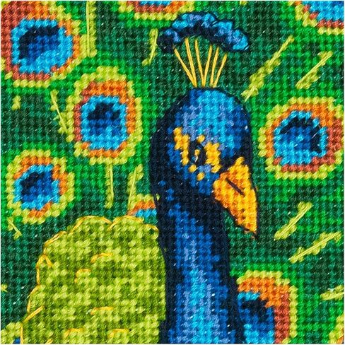 Dimensions 71-07242 Colorful Peacock Embroidery Needlepoint Kit, 5" x 5", 14 Mesh Canvas, Multicolor, 5 by 5-Inch in Saudi Arabia