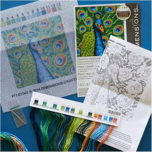 Dimensions 71-07242 Colorful Peacock Embroidery Needlepoint Kit, 5" x 5", 14 Mesh Canvas, Multicolor, 5 by 5-Inch in Saudi Arabia