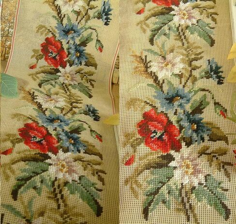 Fine Home Crafts Beautiful Red Blue White Daises Handmade Preworked Needlepoint Canvas in Kuwait